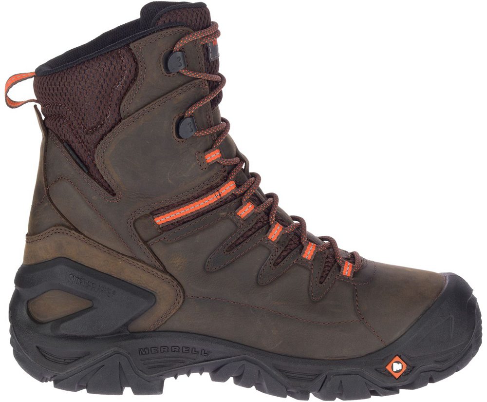 Kozaki Merrell Męskie Brązowe - Strongfield Skórzane 8" Thermo Waterproof Comp Toe - 623057-GWH